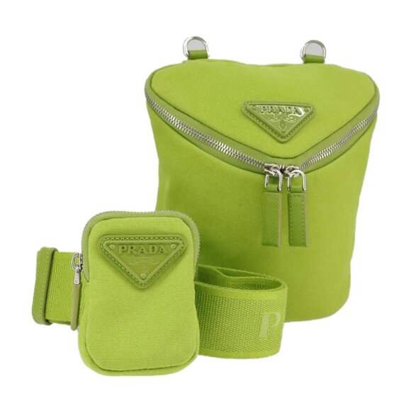 PRADA Shoulder Bag Canvas Silver Green Auth 102538AV - Picture 1 of 15